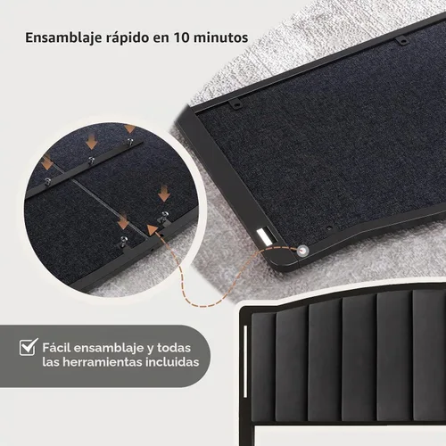 Vista 6 de Cabecero tapizado para cama matrimonial con luces, color negro Negro Terciopelo