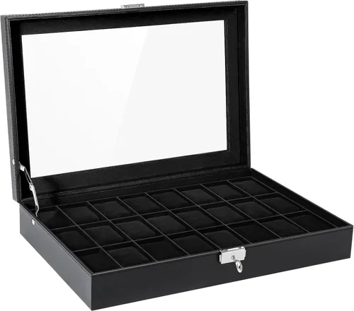 Vista 33 de Uten 12-Slot Watch Box, 2-Layers PU Leather Watch Case with Lock Negro