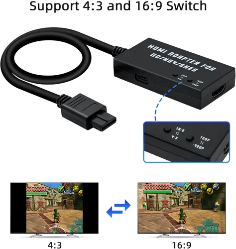 Vista 7 de Mcbazel Adaptador HDMI para GamecubeN64SNES, convertidor HDMI compatible con conversión 43169 y resolución de conmutación 480p720p para GamecubeSNES