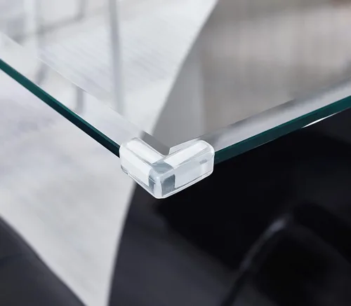 Vista 7 de Mesa de comedor moderna de cristal para 6, mesa rectangular de cocina de 63 pulgadas con mesa de vidrio templado y base de pedestal de madera, base