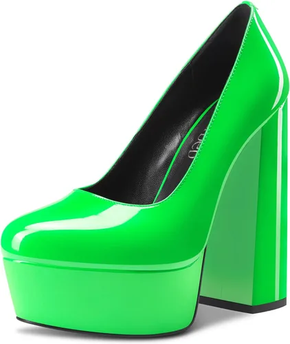 Vista 25 de TNYNFBEB Zapatos de tacón de plataforma alta para mujer, con puntera redonda, sin cordones, básicas, clásicas, de 5.5 pulgadas