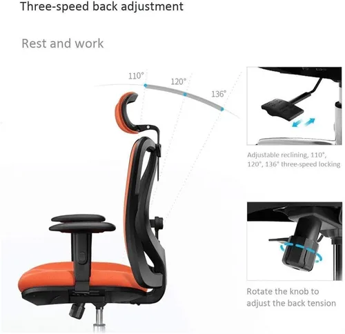 Vista 5 de Silla de oficina ergonómica giratoria ejecutiva multifunción de malla con ajustable (negro)