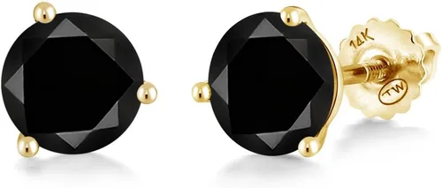Vista 113 de Gem Stone King Aretes de Martini de oro amarillo de 14 quilates Aretes de tuerca de 3 puntas para mujeres y hombres Redondos de 0.236 pulgadas