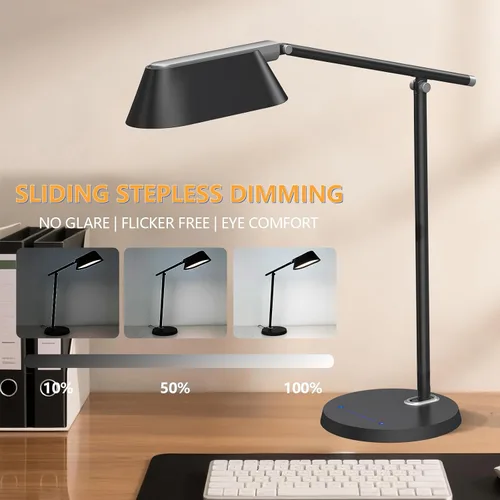 Vista 5 de Lámpara de escritorio para oficina y hogar, luz de escritorio con atenuación continua, fuente de luz más grande, lámpara de escritorio USB de 8 W