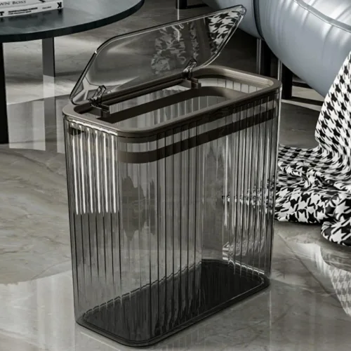 Vista 3 de Bote de basura transparente, cubos de basura de baño con tapas, bote de basura de 3.5 galones para dormitorio, oficina, cesta de basura delgada