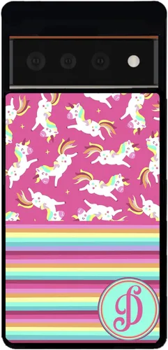Vista 5 de Unicorn Rainbow - Funda de goma negra con inicial colorida compatible con Google Pixel 10, 10 Pro, 10 Pro XL, 9a, 9 Pro, Pixel 9, Pixel 9 Pro XL