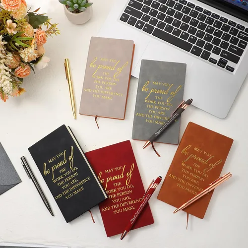 Vista 5 de Ireer 10 juegos de cuadernos de cuero sintético A6 con bolígrafos, regalo inspirador de agradecimiento para compañeros de trabajo, equipo, profesor