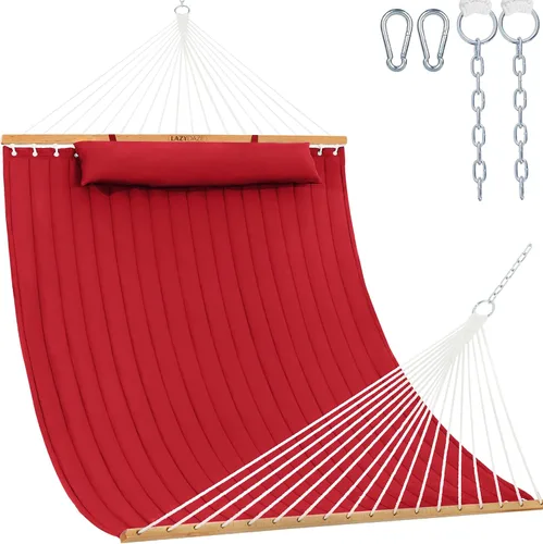 Vista 8 de Lazy Daze Hammocks Hamaca de tela acolchada doble de 12 pies con barra separadora y almohada desmontable, hamaca para 2 personas para exteriores