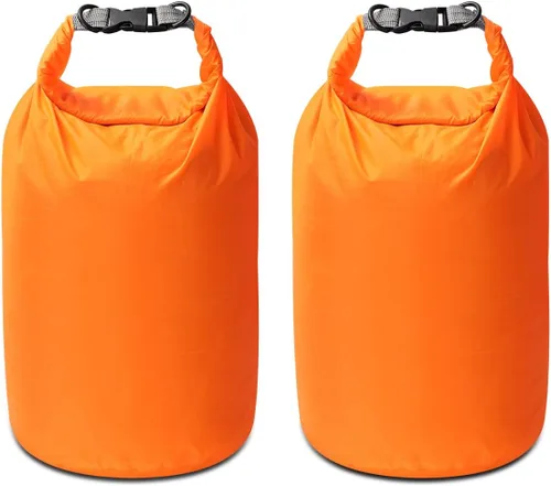 Vista 19 de Juego de bolsas secas, impermeables, pequeñas y ligeras, para tabla de remo, kayak, pesca, campamento (azul, 2 L + 5 + 10 L)