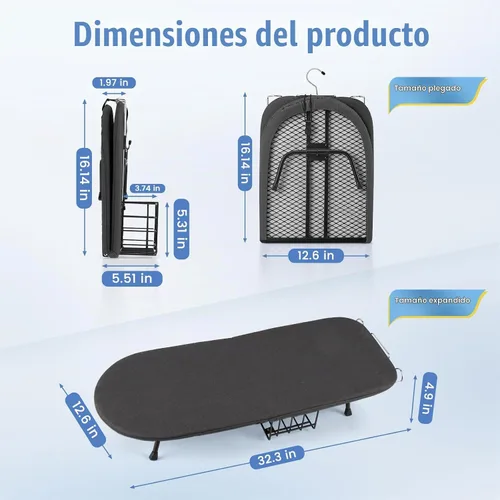 Vista 2 de Tabla de planchar de mesa, pequeña tabla de planchar plegable con soporte de hierro, mini tabla de planchar portátil para espacios pequeños, mesa