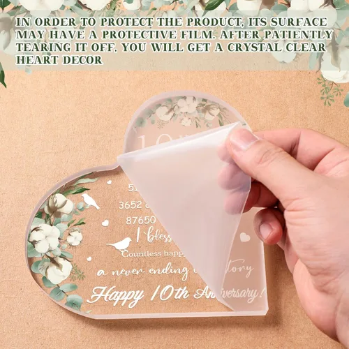 Vista 4 de Regalo de boda para ella años de matrimonio, regalo de feliz aniversario para mujer, corazón acrílico, recuerdo de matrimonio para esposa, marido