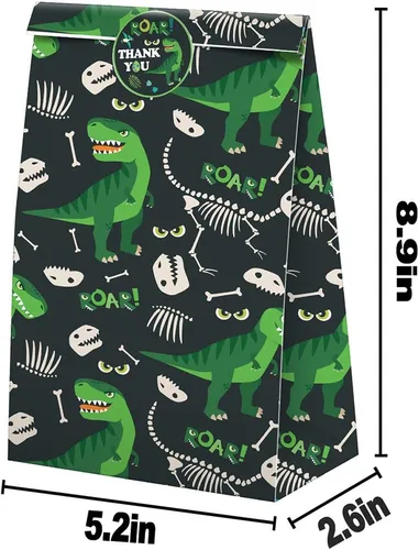 Vista 4 de Bolsas de regalo de dinosaurios: 24 bolsas de caramelos de dinosaurio con calcomanías, bolsas de regalo de dinosaurio, suministros para fiestas