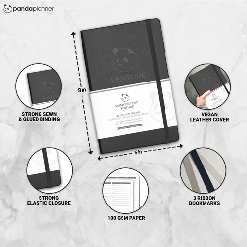 Vista 8 de Panda Planner - Agenda diaria sin fecha, organización de 90 días, productividad para emprendedores, objetivos establecidos, agenda semanal y mensual