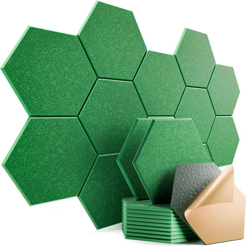 Vista 61 de Paquete de 12 paneles acústicos autoadhesivos de 12 x 10 x 0.4 pulgadas, paneles de espuma a prueba de sonido con alta densidad, elegante diseño