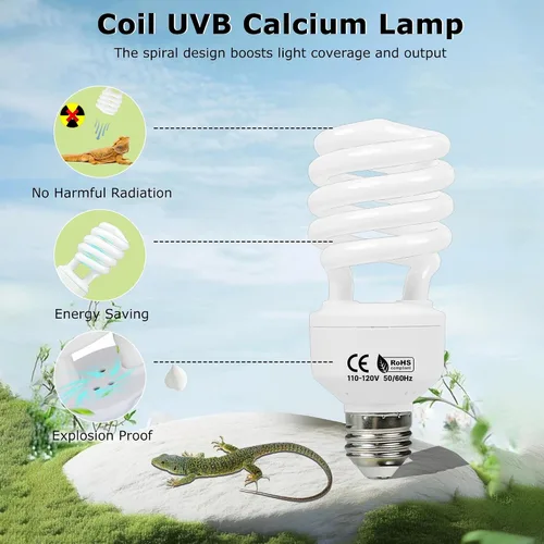 Vista 5 de HARTOMPET 5.0 UVB - Luz de reptil de 13 W, bombilla UVB compacta de bobina tropical, lámpara fluorescente UVA para camaleones, lagartos, tortugas