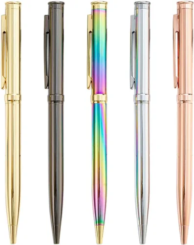 Vista 6 de Gullor 5 bolígrafos retráctiles, bolígrafos de metal para regalo, negocios, oficina, punta media de 0.039 pulgadas, tinta negra, oro