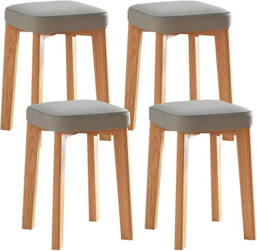 Vista 22 de JKGHK Dining Chairs, Cushioned Backless Bar Kitchen Chairs, Stackable Wooden Nesting Stool, Leather Room Stool, for Home, Office, Dining Room Gris