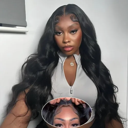 Vista 10 de Wear and Go - Peluca estilo Bob sin pegamento, pelucas de cabello humano con ondas corporales y encaje frontal para mujeres negras, cierre de encaje