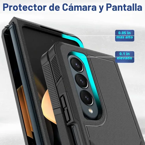 Vista 6 de Funda WOGROO para Samsung Galaxy Z Fold 4 - Funda protectora para teléfono a prueba de golpes, duradera, negra