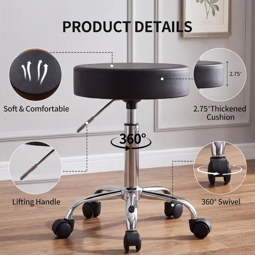 Vista 6 de DUHOME 410 Taburete giratorio de altura ajustable para clínica médica tatuaje Spa Salon con ruedas (negro)