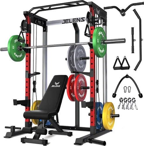 Vista 21 de C21 Power Cage 2000LBS Multi-Function Power Rack with Independent Dual Pulley System, All-in-One Squat Rack for Cable Crossover, Home Gym Workout
