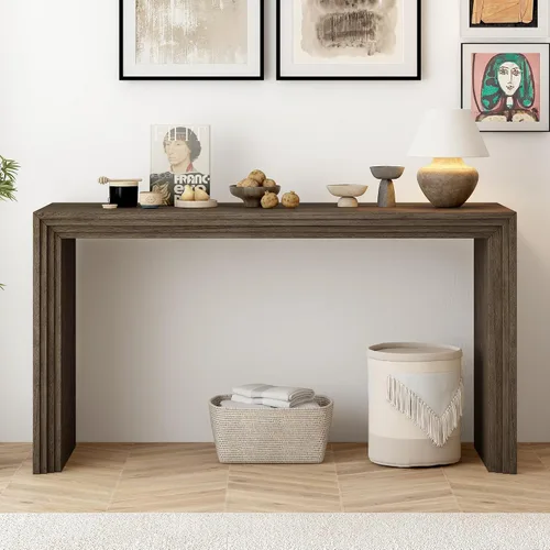 Vista 19 de Elegante mesa consola con tres cajones, mesa de entrada extra larga para entrada, pasillo, sala de estar, vestíbulo, pasillo (gris antiguo ~ 076)