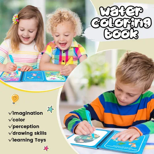 Vista 6 de Paquete de 8 libros para colorear con agua, libros reutilizables para pintar con agua con dinosaurios para niños pequeños, libro para colorear