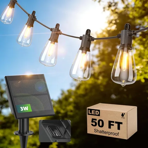 Vista 14 de Guirnalda de luces LED para exteriores, 25 pies, impermeables, para patio, con 12+1 bombillas Edison ST38 inastillables, luz colgante blanca cálida