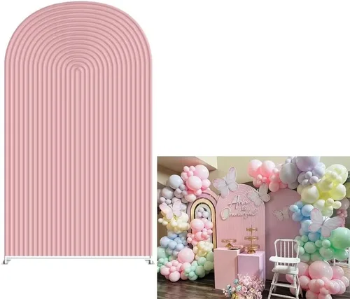 Vista 10 de Fundas de telón de fondo de tela de arco, ondulaciones de boda, color beige, fundas de soporte arqueadas de 6 pies, fondo elástico para cumpleaños
