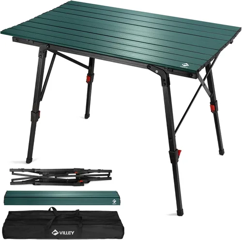 Vista 11 de Mesa de camping portátil VILLEY con patas ajustables, mesa de playa ligera de aluminio plegable con bolsa de transporte para cocinar al aire libre