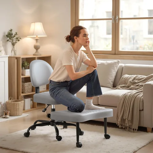 Vista 9 de Homall - Silla de oficina de escritorio ergonómica con patas cruzadas y ruedas, giro de 360° y altura ajustable para meditación y TDAH, silla