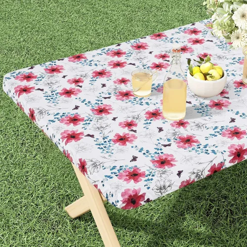 Vista 16 de misaya Mantel rectangular de vinilo, mantel ajustable, 100% impermeable, borde elástico, reverso de franela, mantel de plástico para mesas plegables