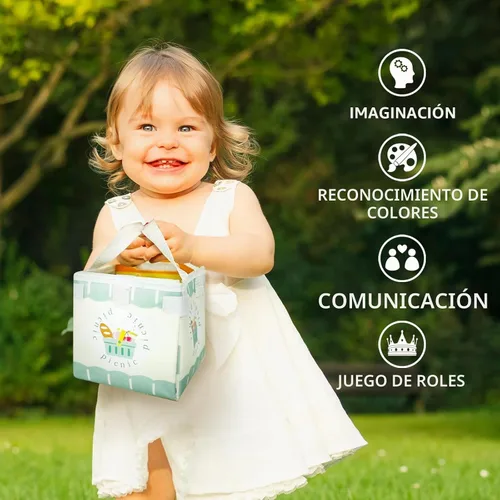 Vista 5 de Juego de picnic – Comida de madera para jugar – Juegos de comida de juego para la cocina de los niños – Comida de simulación, comida de juguete