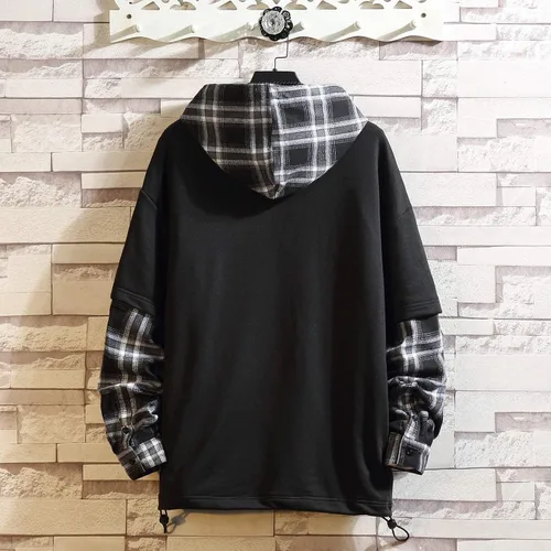 Vista 3 de GURUNVANI Sudaderas con capucha de patchwork de estilo japonés Hombres Personajes Streetwear Sudadera con capucha para hombres