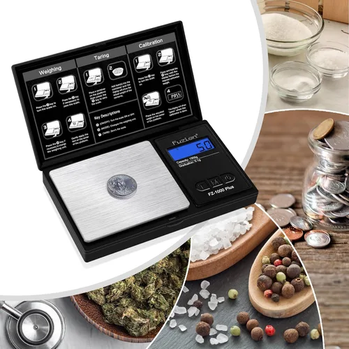 Vista 6 de Fuzion - Balanza digital de bolsillo de gramos. Precisión de 0.1 gramos, báscula pequeña de joyería de 1000 g, mini báscula digital para alimentos