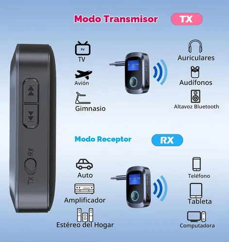 Vista 4 de Adaptador Bluetooth KAIY para auriculares de avión Bluetooth Transmitter for TV/PC/Gym, Bluetooth Receiver for Stereo Receiver, Wireless 3.5mm AUX