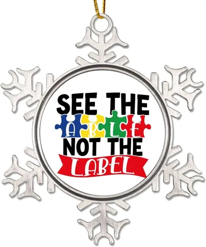 Vista 11 de Esta mamá con autismo es adornos de Navidad, concienciación sobre el autismo, regalos de recuerdo de Navidad, copo de nieve de metal, decoración