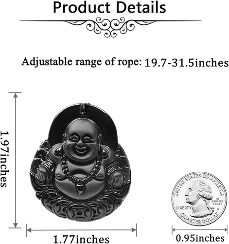 Vista 5 de ASGIFT Collar de la suerte de obsidiana, dije de protección de amuleto de piedra de poder con cadena de cuentas ajustable, cristal curativo, regalo