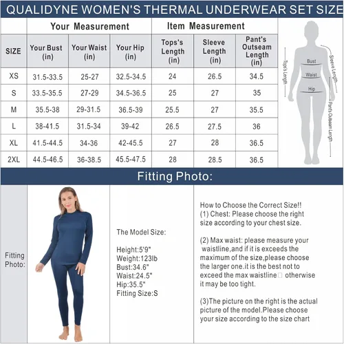 Vista 6 de Qualidyne - Conjunto de ropa interior térmica para mujer con capa base ultrasuave y pantalones largos para deportes de invierno