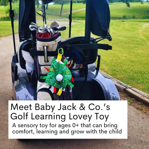 Vista 2 de Baby Jack & Co - Manta de felpa sensorial con pelota de golf de 10 x 10 pulgadas, juguetes de etiqueta para juegos sensoriales, juguete de cochecito