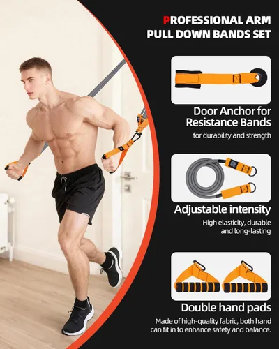 Vista 6 de Abahub Juego de bandas de entrenamiento de brazos, bandas de resistencia con asas y correas de tobillo para mujer y hombre, juego para entrenamiento