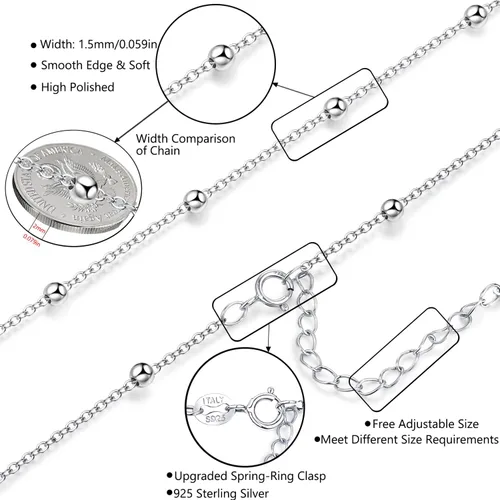 Vista 3 de Collar de cadena de plata de ley 925 para mujeres y hombres, de 0.059 pulgadas, delicado, ajustable, largo, delgado, cadena de serpiente, cadenas