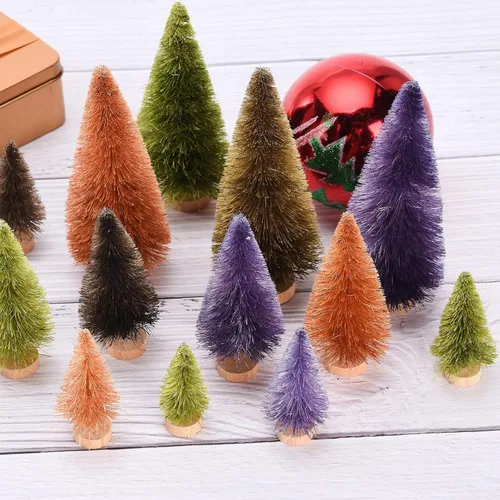 Vista 6 de 16 árboles de sisal artificiales para árbol de Navidad con base de madera, cepillo para botellas de Navidad, árboles de mesa de Navidad