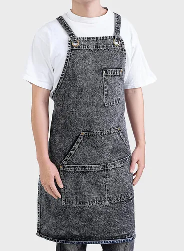 Vista 4 de Delantal Tobyan de Mezclilla de Algodón Suave - Delantal Unisex Ajustable con Babero de 5 Bolsillos Perfecto para Cocinas