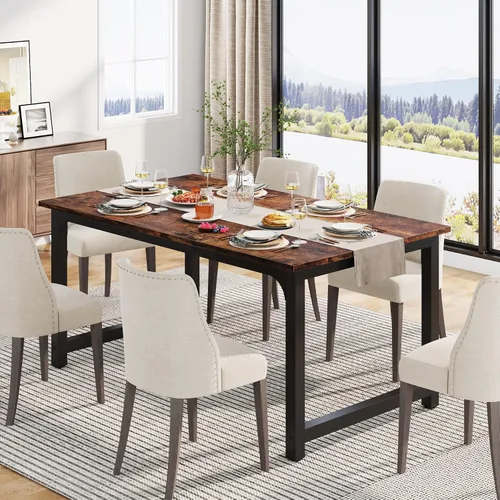 Vista 3 de Tribesigns Mesa de comedor de 63 x 31.5 pulgadas, mesa de cocina industrial para 4-6 personas, mesa de comedor rectangular para comedor, cocina