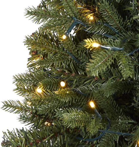 Vista 3 de Nearly Natural Árbol de Navidad artificial de abeto Vermont de 5 pies con 150 luces LED transparentes