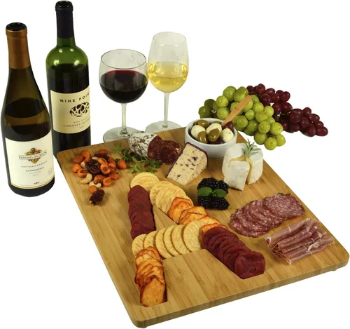 Vista 14 de Picnic at Ascot Monogram Bamboo Cheese/Charcutery/Cracker Tabla para servir - Incluye salsa de cerámica/cuenco de oliva con cuchara de bambú. letra