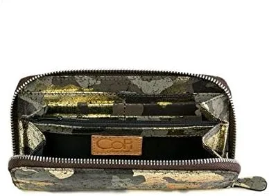 Vista 2 de CoFi Cartera con cremallera, hecha a mano, cuero genuino de grano completo, para mujer, muchos patrones únicos