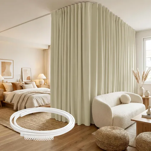 Vista 13 de RYB HOME Cortina de puerta con guía de techo, cortinas opacas de privacidad para puerta francesa, dormitorio, sala de estar, ventana de bahía