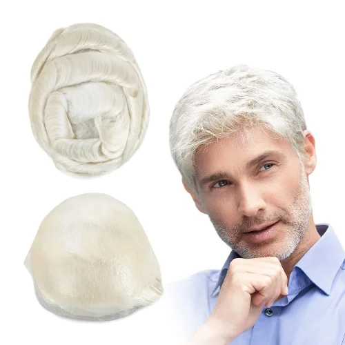 Vista 12 de HAIR NATURE Toupee para hombres, sistemas de reemplazo de cabello humano, 0.001 in piel ultra fina V-looped Jet Black piezas de cabello 8x10#1